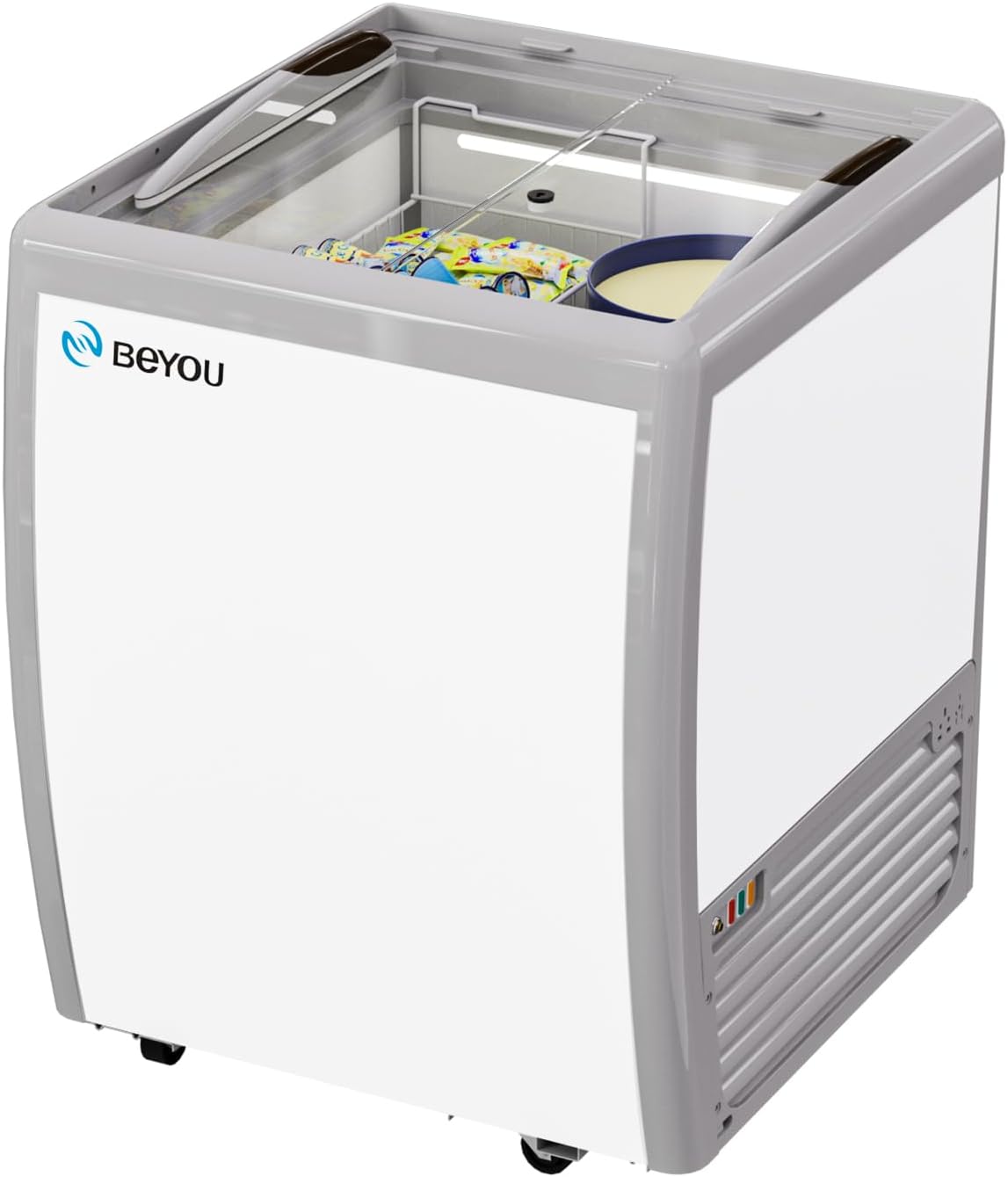 Commercial Ice Cream Freezers with Display Glass Top 5.6 Cu.ft