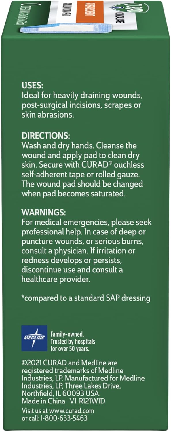 Super Absorbent Wound Pad, Medium, 4" x 4", 10 Count