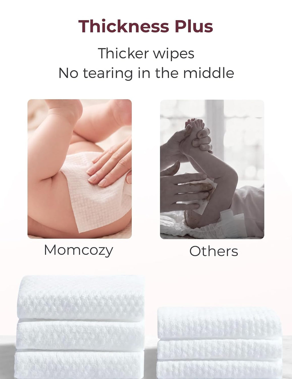 Baby Wipes, Unscented & Hypoallergenic, Gentle for Sensitive Skin | Plus Wipes-Size, Thickness, Moisture, Softness &
