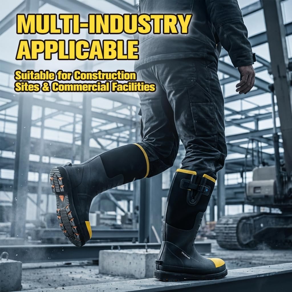 Steel Toe Rubber Boots for Men with Steel Shank, Anti Slip Waterproof Mens Mud Boots Hunting Work Boots, Durable Rain