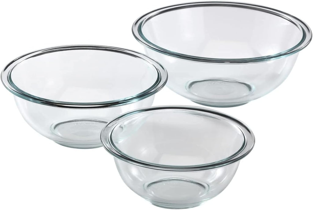 Essentials (3-Piece) Glass Mixing Bowls Set For Prepping, Baking and Cooking, Preheated Oven, Dishwasher, Freezer