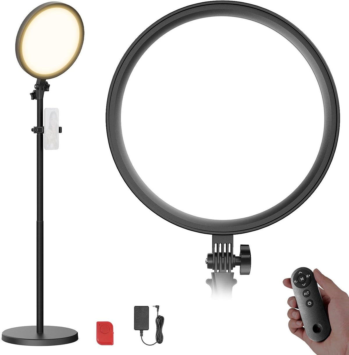 Basics 12" 24W Large Ring Light w 68" Stand/Phone Holder for iPhone | Remote, Video Recording Selfie Streaming Makeup