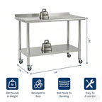Stainless Steel Prep Work Table 60×24x35 inch with Casters,Backrest