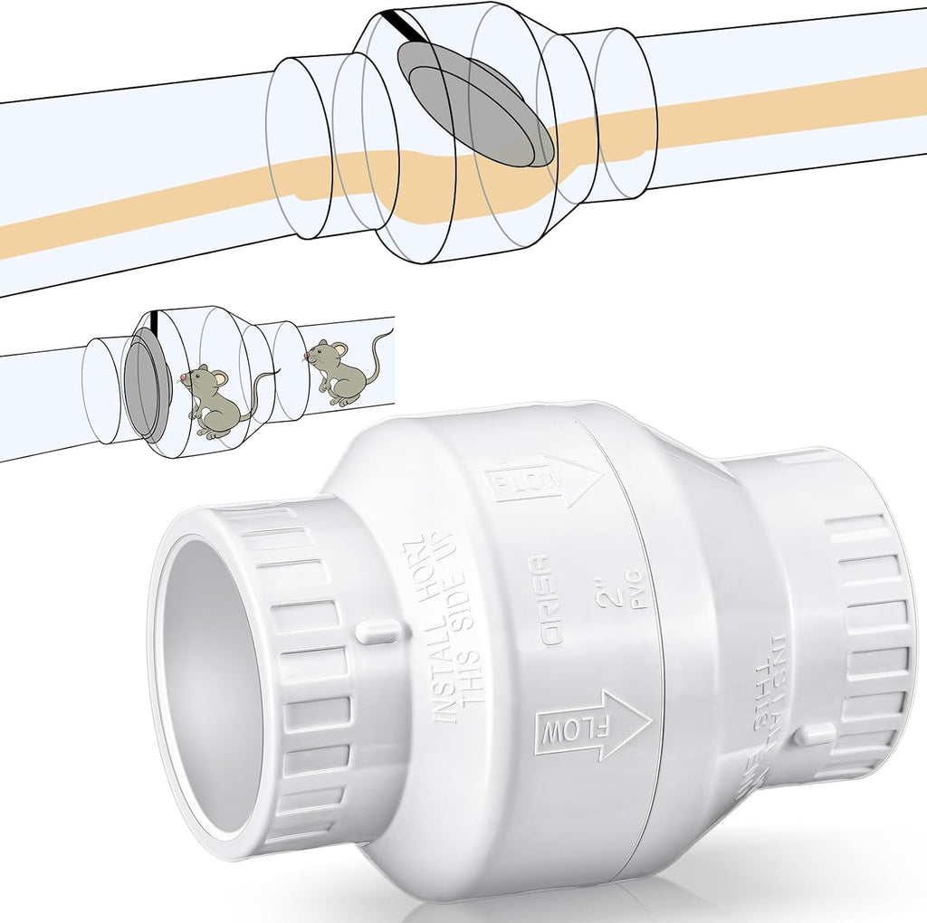 Geetery 1 Pcs 2'' PVC Check Valve Slip Swing No Spring Silent White
