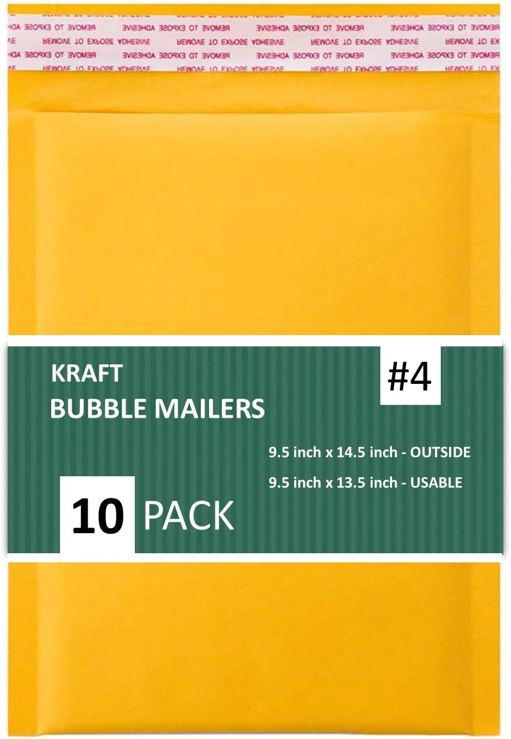 Kraft Bubble Mailers, Self-Seal, Waterproof & Cushioned Padded Envelopes for Shipping, 9.5 x 14.5 in (10 Pack, Gold)