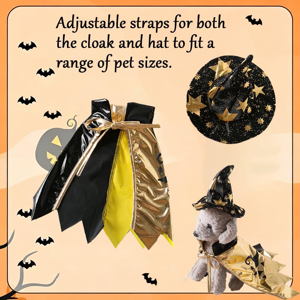 Halloween Dog Costume Witch Cloak Cape Wizard Hat Pet Cat Dog Witch Costumes Adjustable Halloween Costume Set