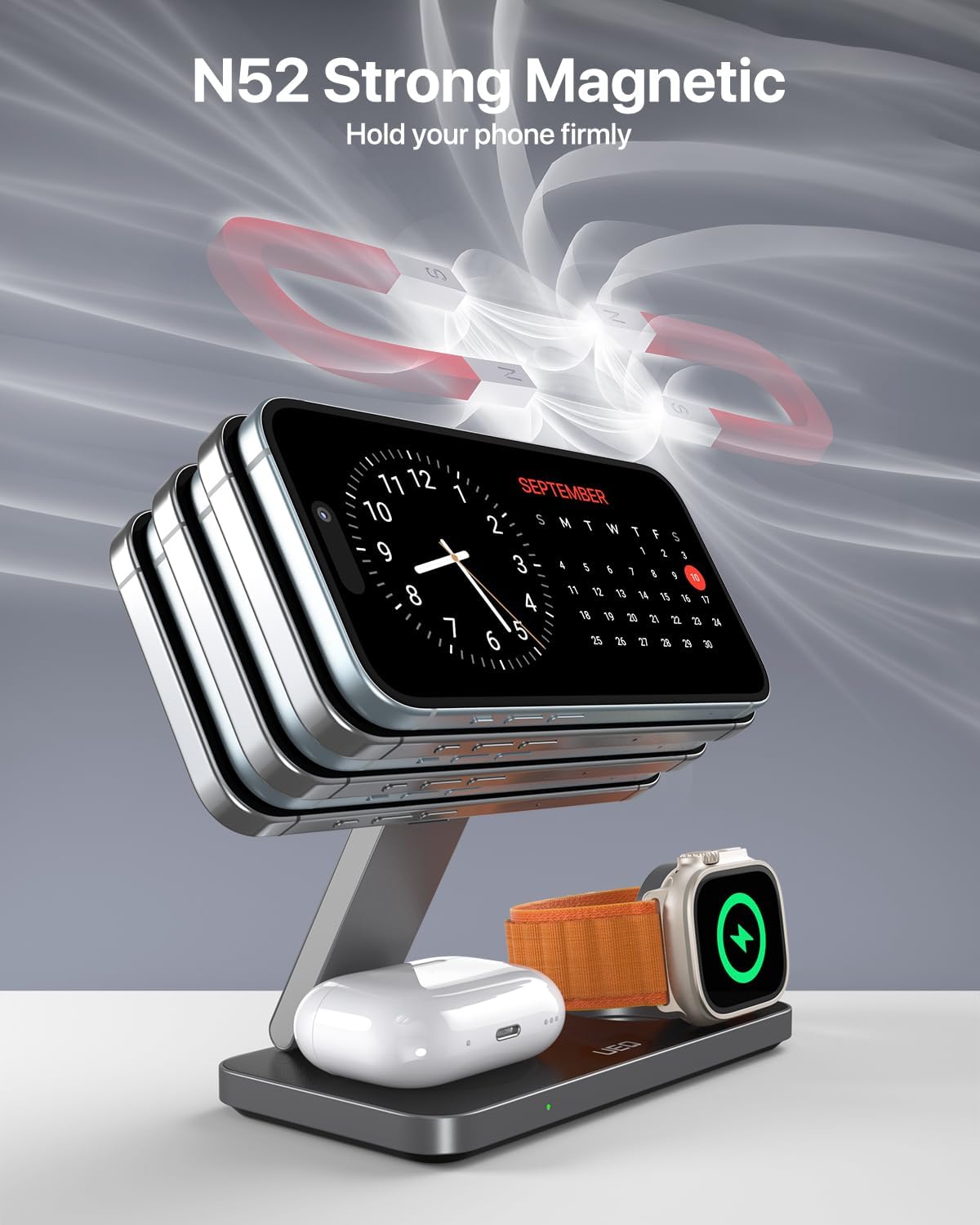 Foldable 3 in 1 Wireless Charging Station for Apple Magsafe Charger Stand,Fast Magnetic Wireless Charger Station for