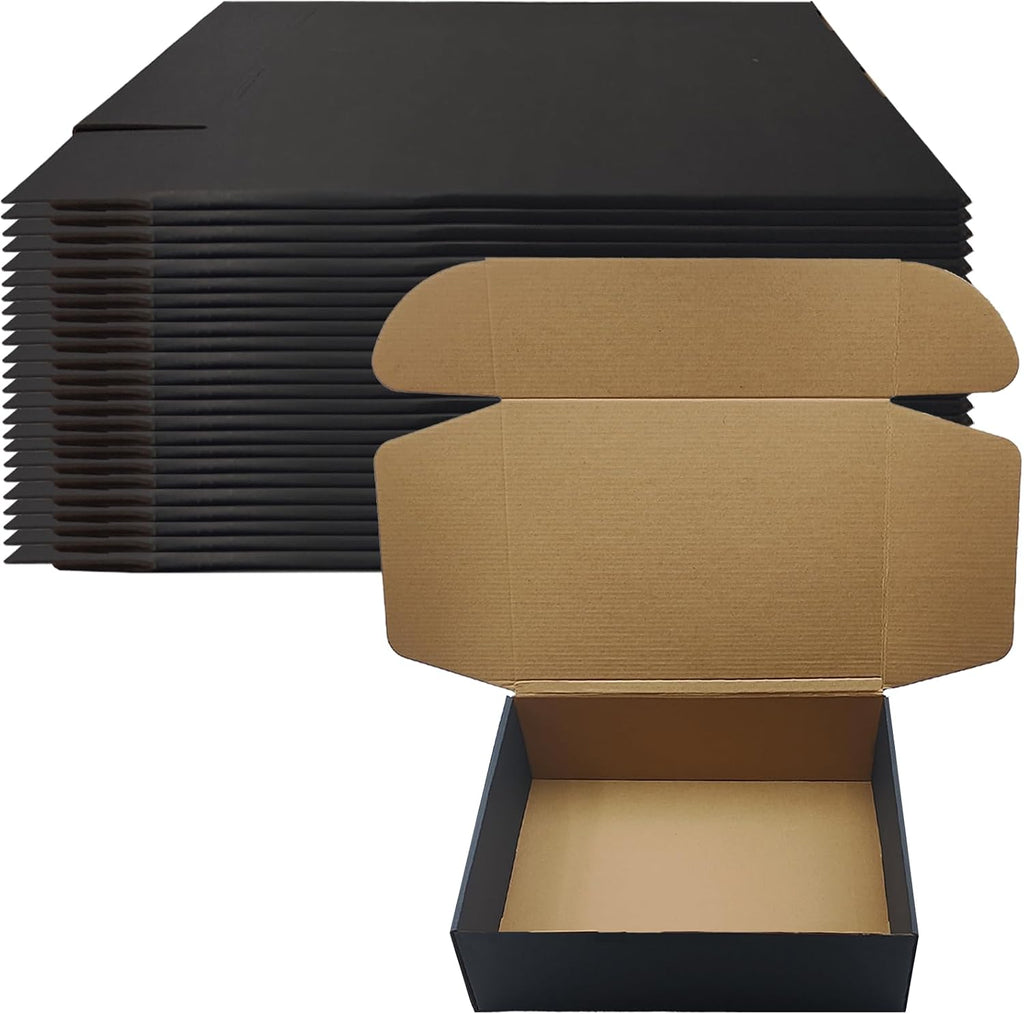 12x9x4 inch Black Shipping Boxes Set of 20, Corrugated Cardboard Mailer Box