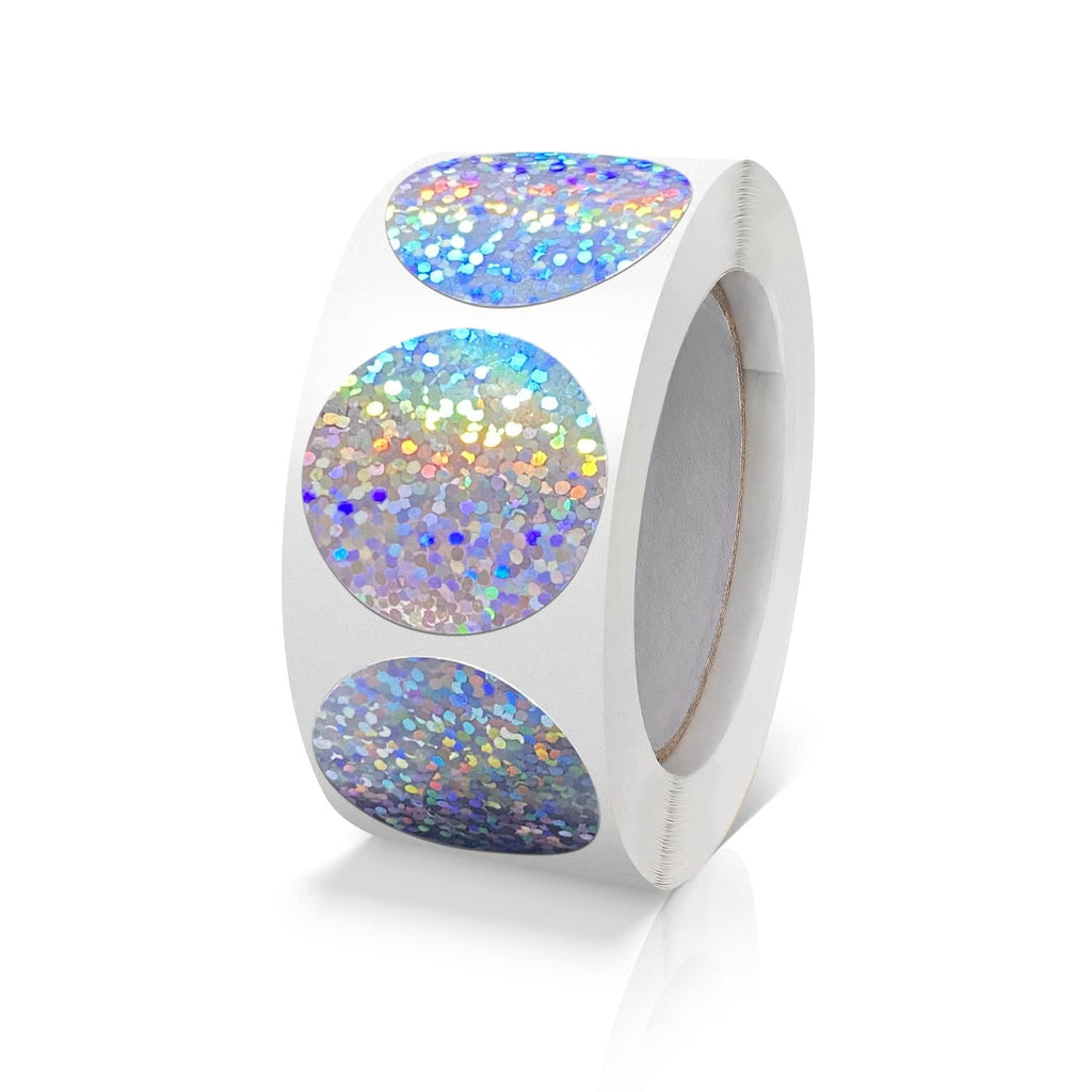 1 Inch Round Circle Stickers Silver Glitter Dot Labels Roll 500 Pcs