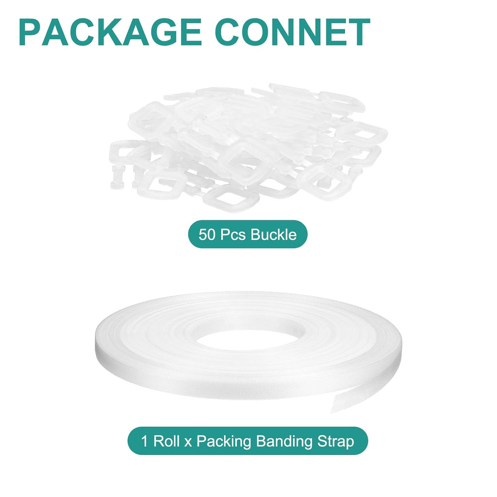 110 Yard Plastic Packaging Banding Strapping Kit, Packing Strap with 50Pcs Clear Buckles Universal Banding Tool for