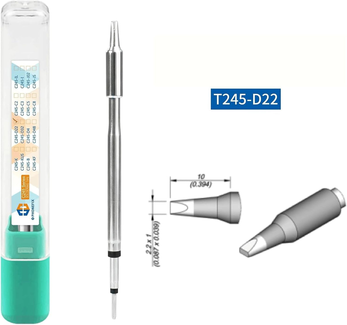 4Pcs C245 Series Soldering Iron Tips Set,C245-D22,D32,D48,D4 Replacement Tips, Solder Iron Head Welding Tool Compatible with T245 Series Handle Soldering Station