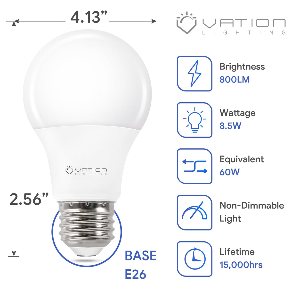 A19 4000K LED Light Bulbs Neutral White 60 Watt Equivalent E26 Medium Base