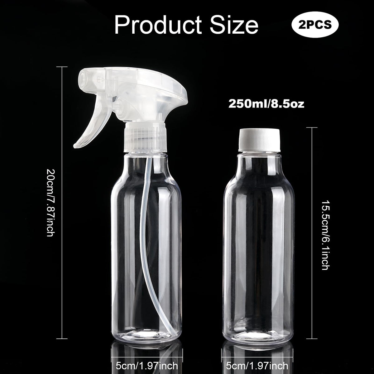 Plastic Spray Bottles 8.8oz/260ml 2 Pack Empty Clear Spray Bottle