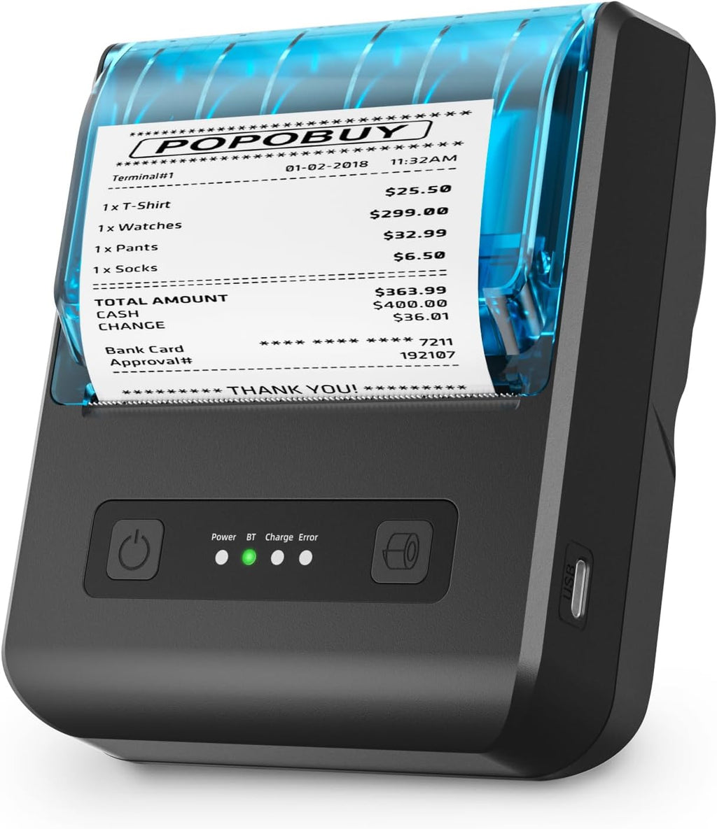 POS Receipt Printer, 80mm Portable Mobile Mini Thermal Printer, Compatible with 3 1/8" Thermal Paper Receipt Rolls