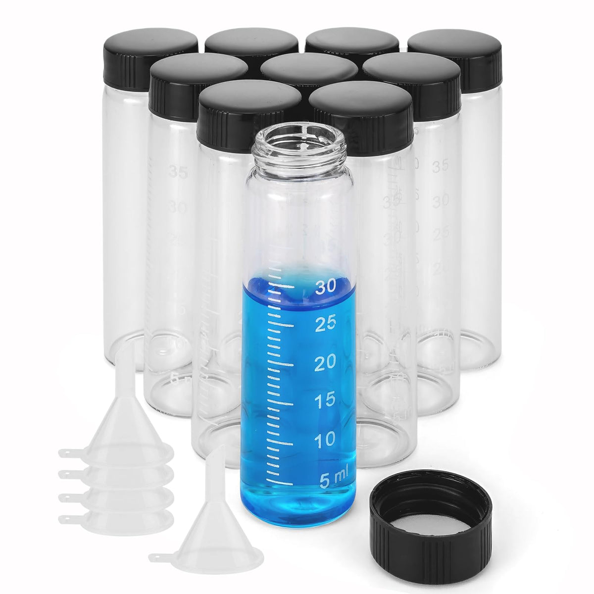 40ml Graduated Glass Vials, 10-Pack with Screw Caps & Funnels