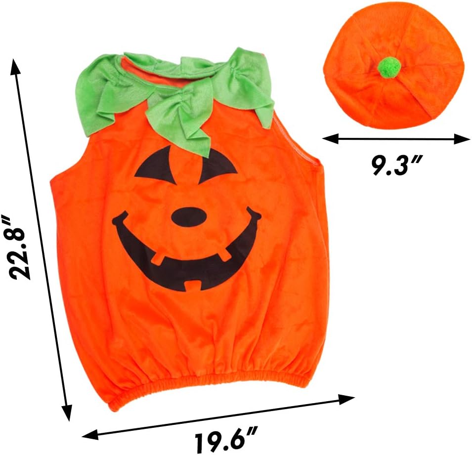 Halloween Pumpkin Costume Set, Infant Toddler Halloween Cosplay Cutie Plush Costume Party Favor with Baby Hat, Orange