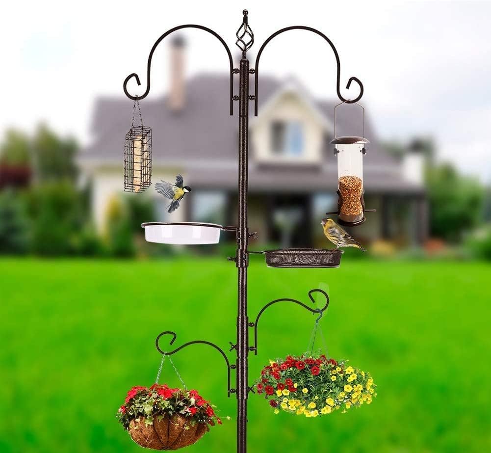 Deluxe Bird Feeding Station Kit with Multi Feeder Hanging Pole, Metal Suet Feeder, Bird Bath, Mesh Tray for