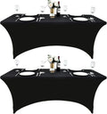 2-Pack 6ft Black Spandex Table Covers for Rectangle Standard Folding Tables - Wrinkle Resistant Stretch Tablecloths