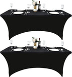 2-Pack 6ft Black Spandex Table Covers for Rectangle Standard Folding Tables - Wrinkle Resistant Stretch Tablecloths