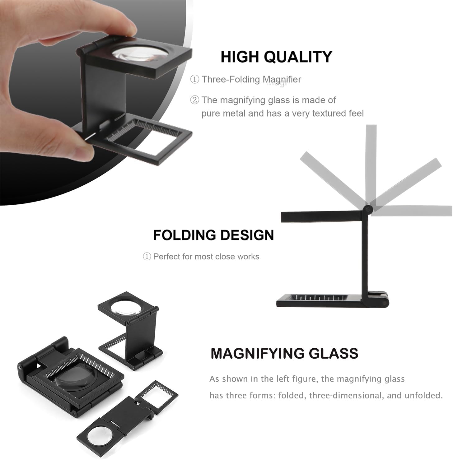 10X Pocket Magnifying Glass Three-Folding Magnifier Small Loupe | 28MM zinc alloy mini magnifying glass with scale