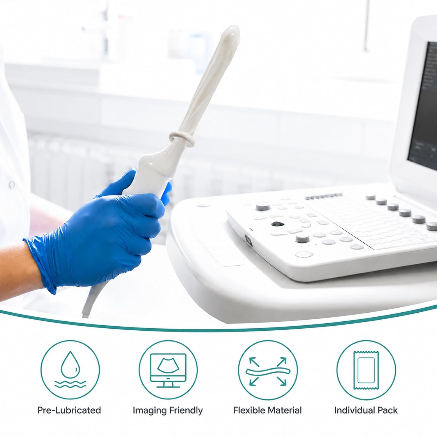 Ultrasound Probe Cover with Gel, 20 Pcs Transducer Sheath Covers, Pre-Lubricated Latex Probe Covers, Individual