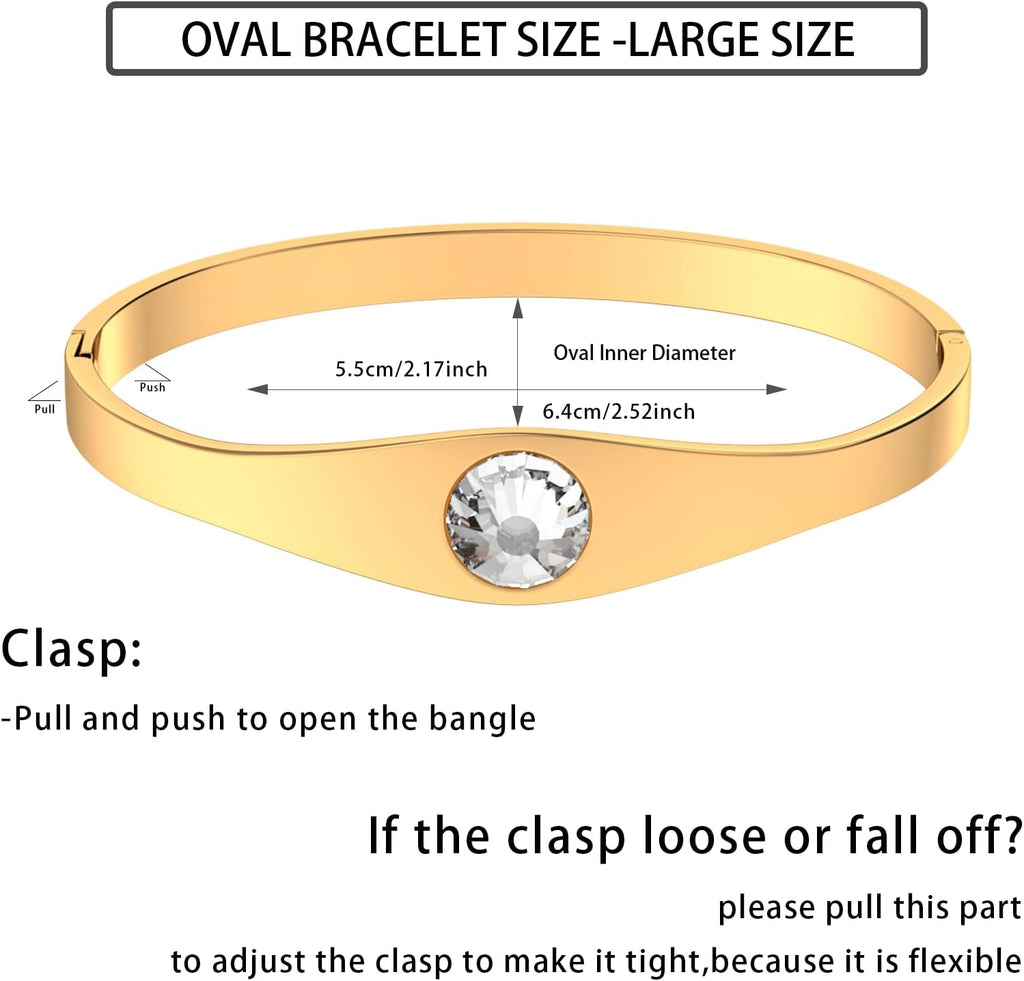 14K Gold Plated Stainless Steel Oval Bangle Bracelets for Women - 5 Styles Available S/M/L