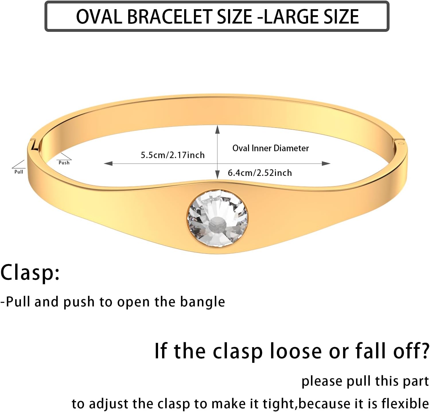 14K Gold Plated Stainless Steel Oval Bangle Bracelets for Women - 5 Styles Available S/M/L