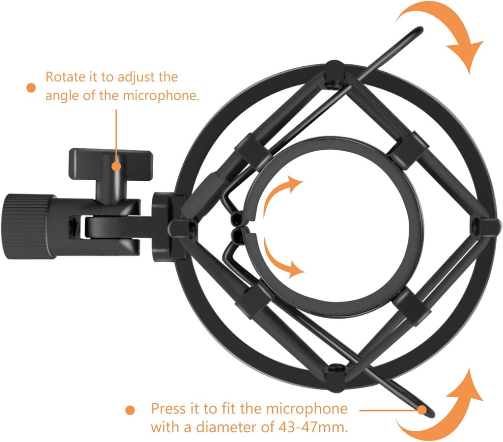 Microphone Shock Mount Mic Holder, Anti-Vibration Suspension Shock Mount Mic Holder Clip for 43mm-47mm Diameter