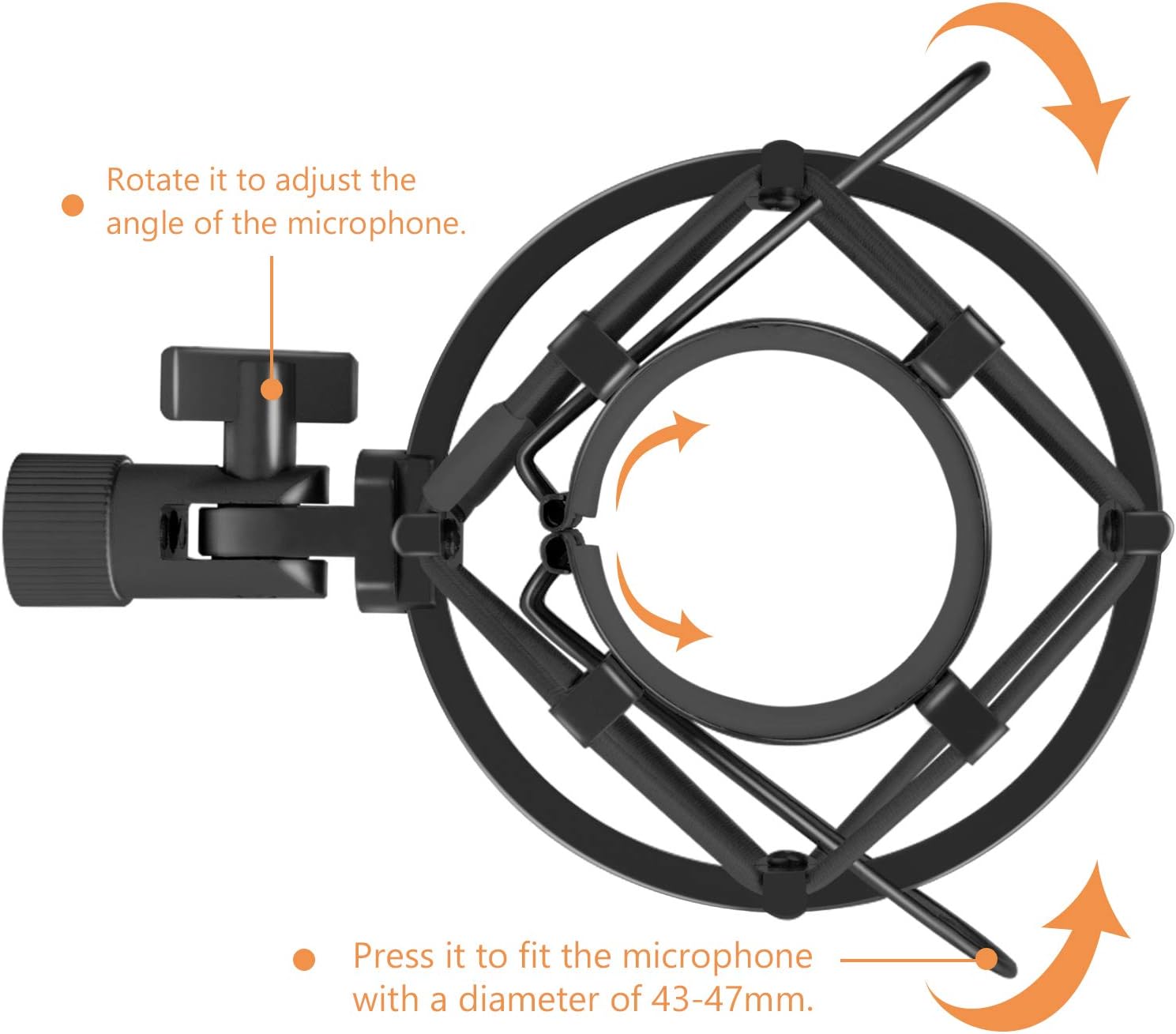 Microphone Shock Mount Mic Holder, Anti-Vibration Suspension Shock Mount Mic Holder Clip for 43mm-47mm Diameter