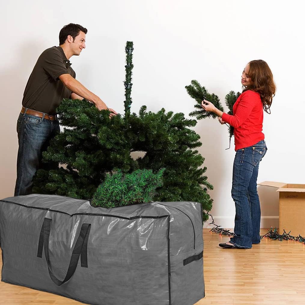 Christmas Tree Storage Bag - Tall Disassembled Holiday Tree Storage Case in Protective Zippered Gray Bag (9ft)