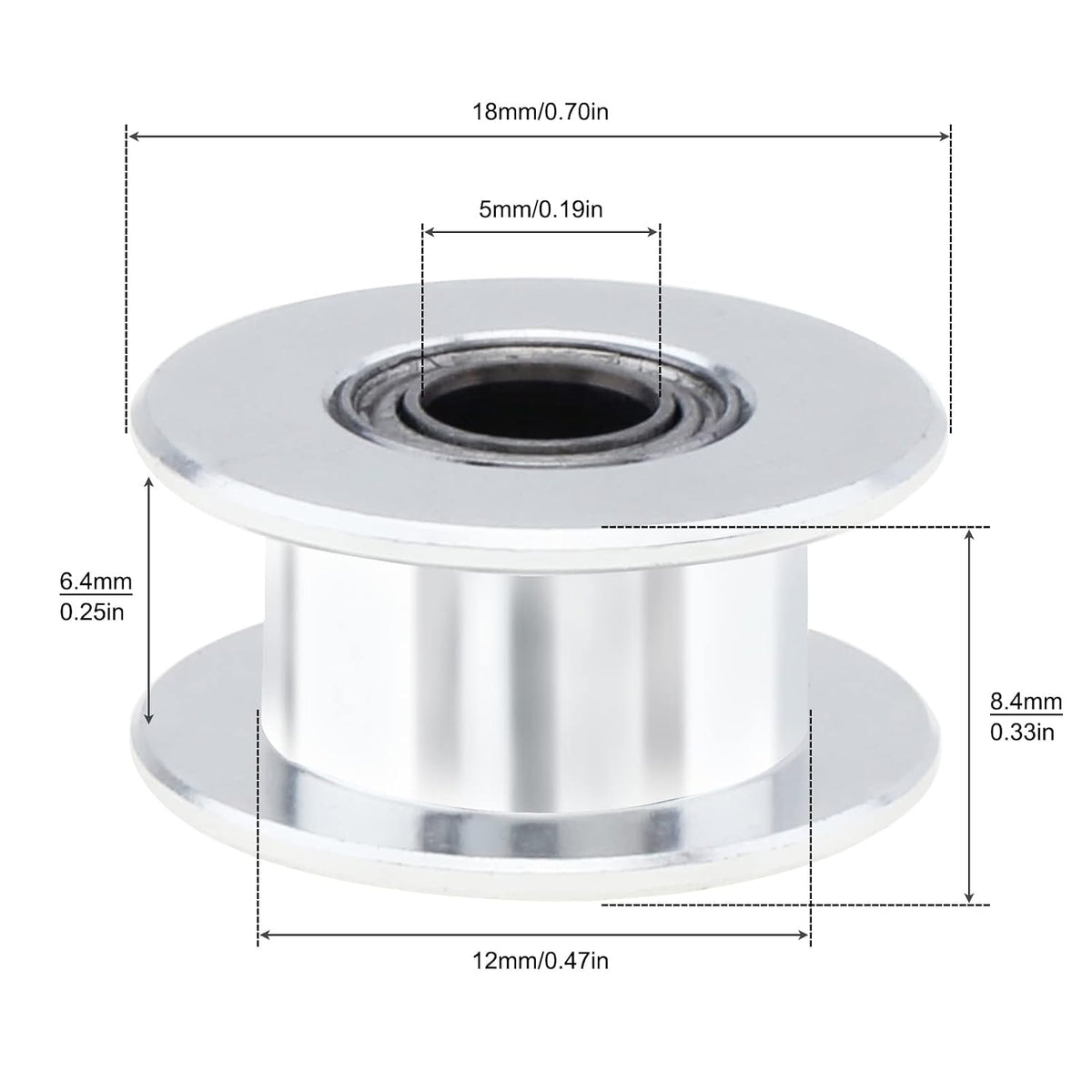 GT2 Timing Belt Idler Pulley, 20 Toothless, 5 mm Bore, for 6 mm Width Belt