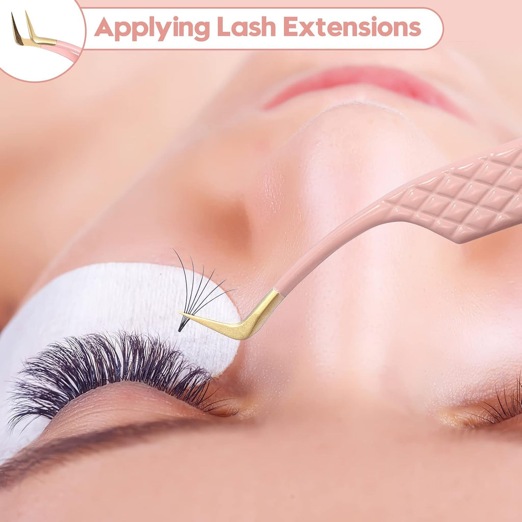 Eyelash Extension Tweezers,Diamond Grip Lash Tweezers for Isolation Applying and Mega Volume Mink Lashes Fanning
