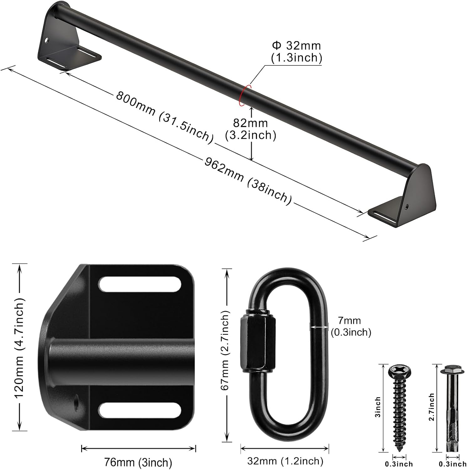 Wall Mounted Pull Up Bar, Chin Up Bar with Resistance Band Hooks | 36" Mounting Spacing, Fully Welded Construction