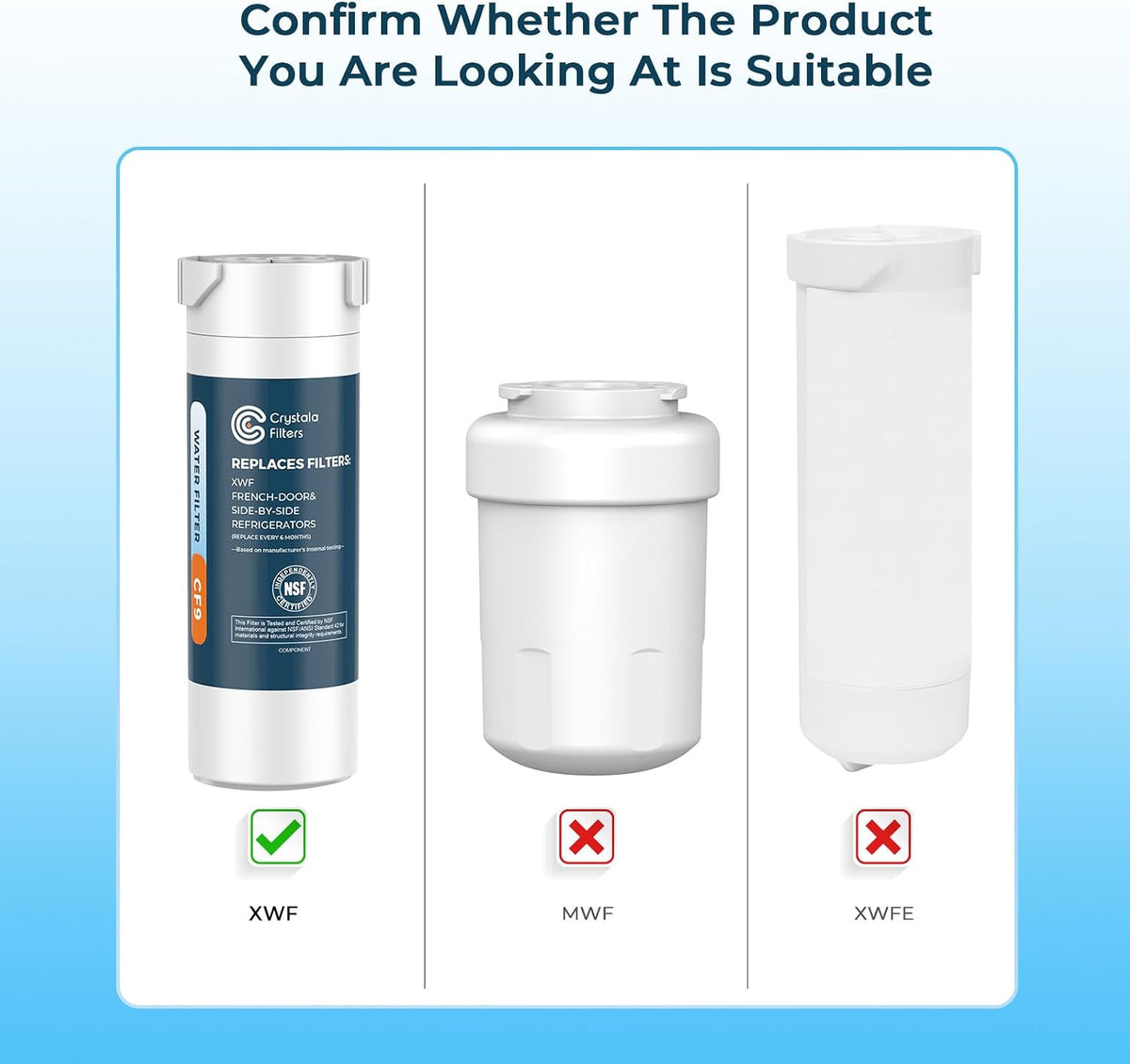 Crystala Filters XWF Refrigerator Water Filter Compatible with GE 2 Pack