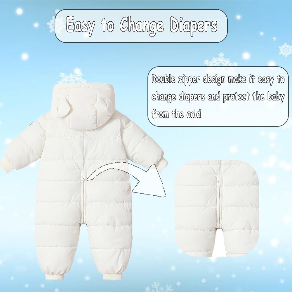 Infant Toddler Snowsuit Cute Baby Bear Suit Newborn Winter Coat Warm Hooded Jumpsuit for Boys Girls