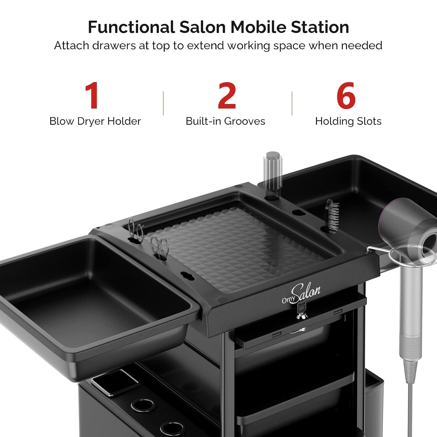 Salon Trolley with Lock 6 Drawers, Hot Tools Holder, Hair Cart Organizer w/Wheels, Salon Rolling Cart for Barber
