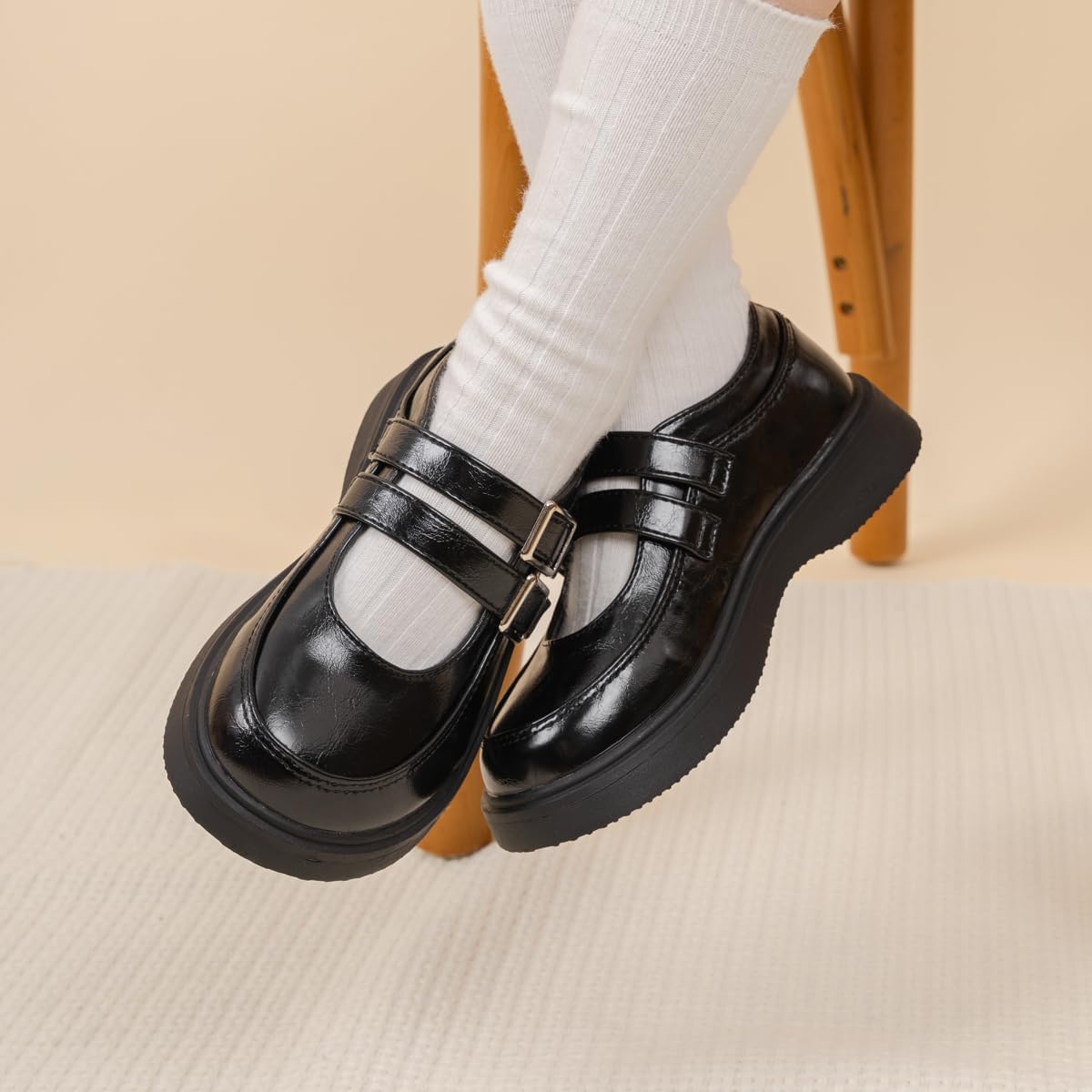 Toddler Girls Dress Shoes School Uniform Mary Jane Flats Little Kids Oxfords Comfortable Slip on Platform Flats for