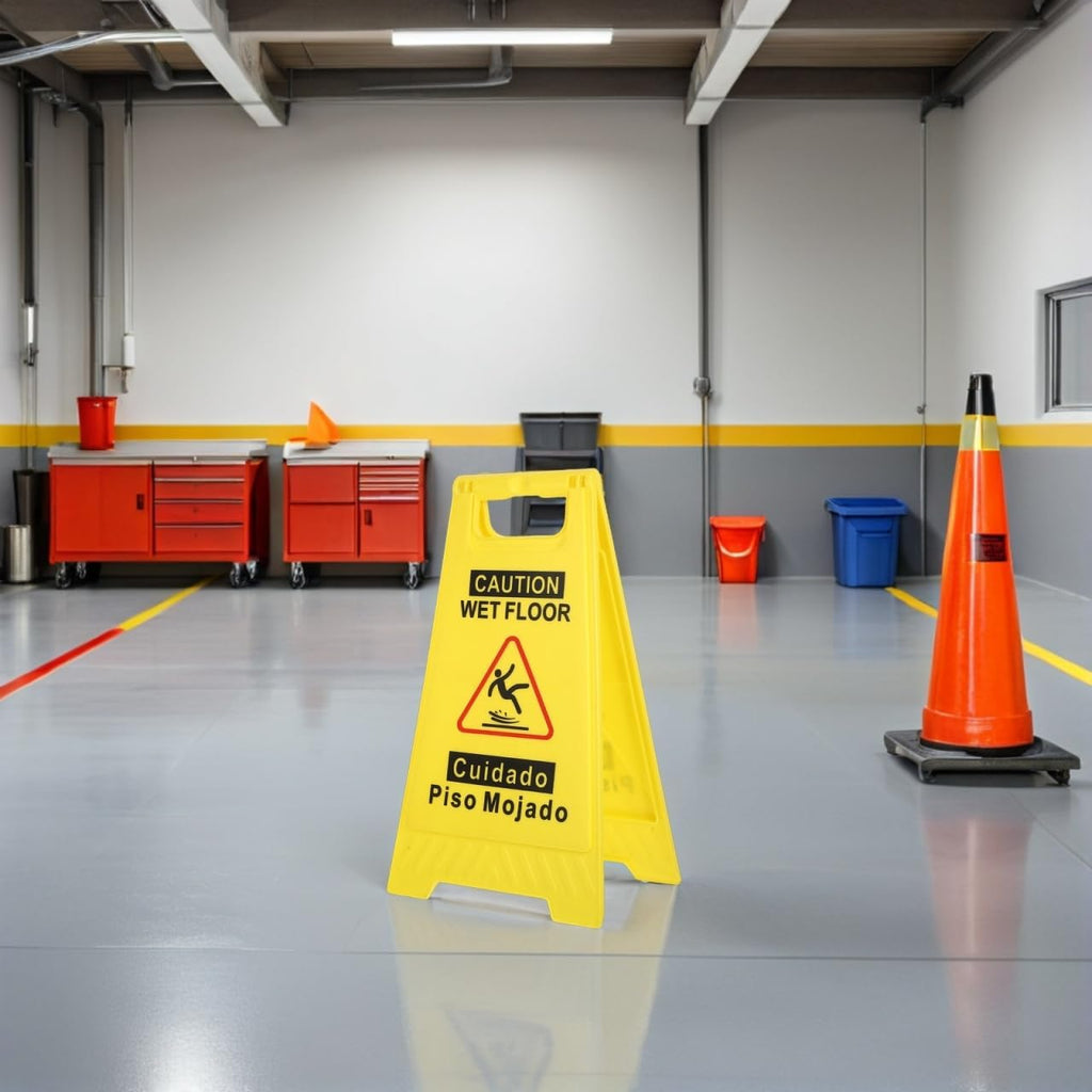 Caution Wet Floor Sign Bilingual Safety Warning Sign Double-Sided Foldable a Frame with Handle High Visibility Wet