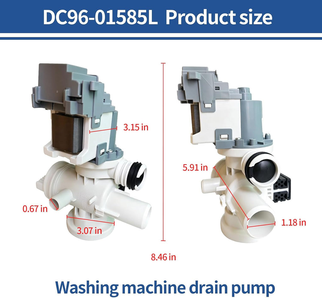 DC96-01585L Washer Drain Pump, Replacement for WF210ANW/XAA-04 WF361BVBEWR/A2-01 WF433BTGJWR/A1-00 WF433BTGJWR/A2-00 Washing Machine, compatible with SAM SUNG washing machines