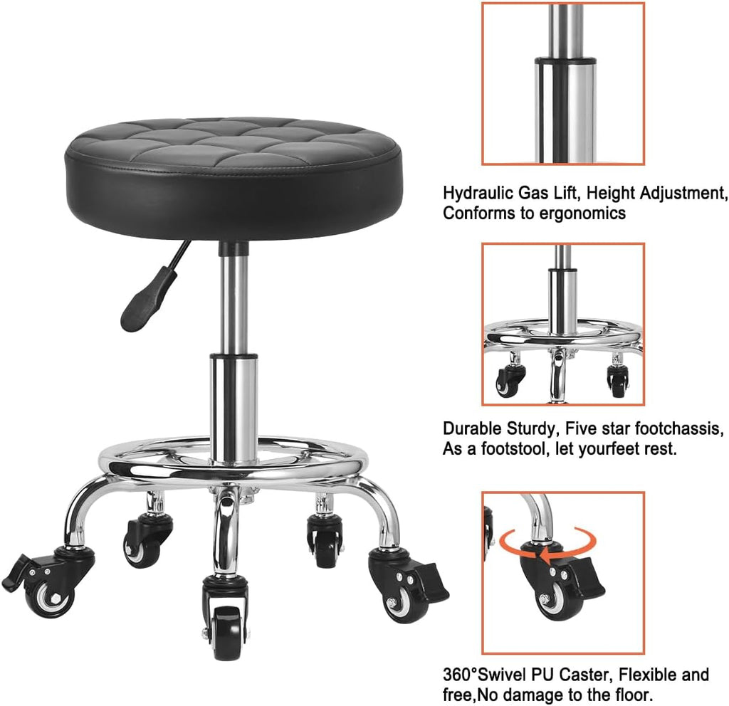 Low Height Roller Stool Height Adjustable, Mechanic Stool Low Rolling Chair, Footstool Modern Roller Seat for Salon