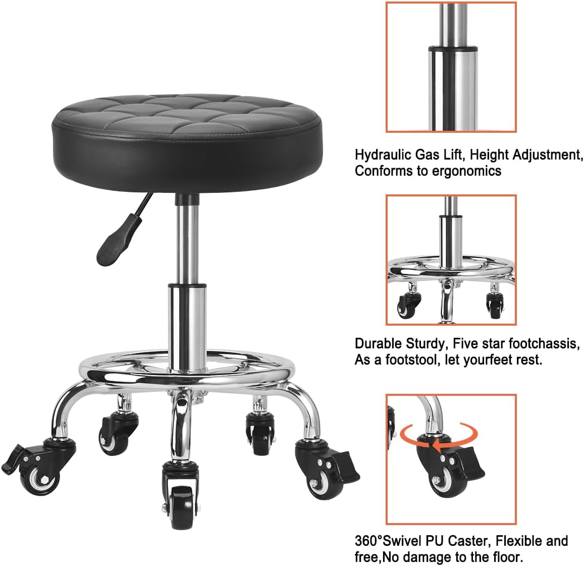 Low Height Roller Stool Height Adjustable, Mechanic Stool Low Rolling Chair, Footstool Modern Roller Seat for Salon