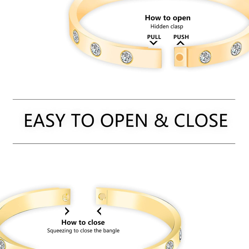 Friendship Love Bracelet for Women - 18K Gold Plated Titanium Steel Cuff Bangle | Cubic Zirconia Jewelry Gift, Simple