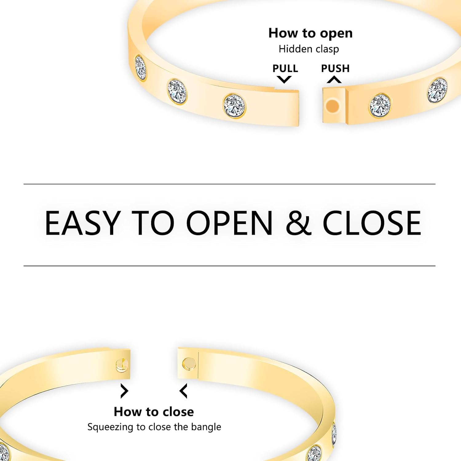 Friendship Love Bracelet for Women - 18K Gold Plated Titanium Steel Cuff Bangle | Cubic Zirconia Jewelry Gift, Simple