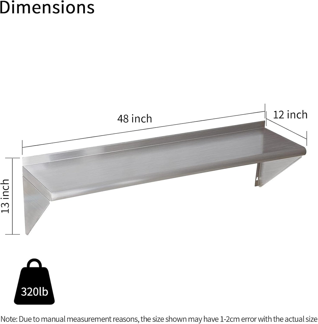 Stainless Steel Shelf 2 Pack 12"x48", Wall Mounted Metal Shelves