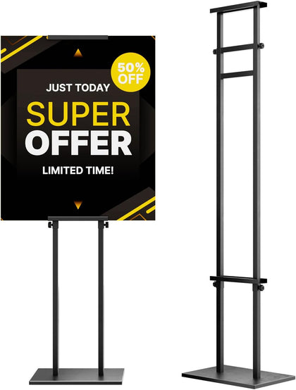 Display Stand Sign Holder, Heavy Duty Adjustable Poster Stand | Pedestal Sign Stand with Non-Slip Base, Up to 75inch
