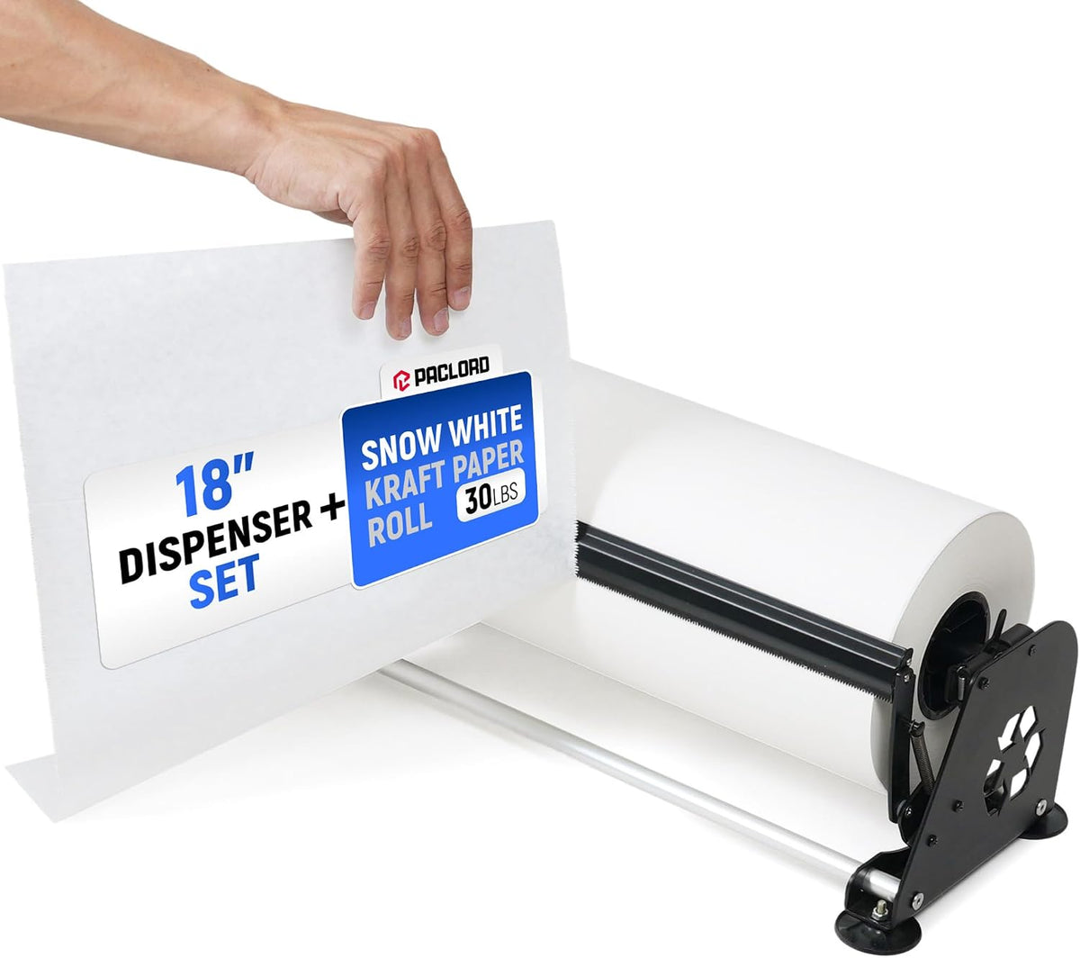 18" Paper Dispenser with Cutter + White Kraft Paper Roll