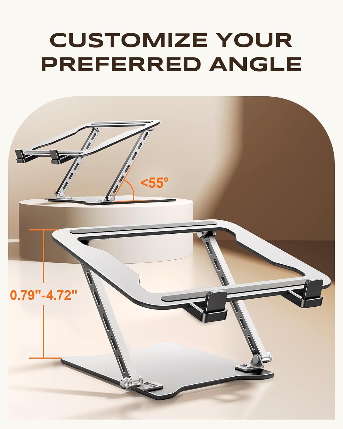 2026 Ultra-Slim Portable Laptop Stand for Desk, Height Adjustable & Dual-Bar Support Laptop Riser Holder, Ventilated