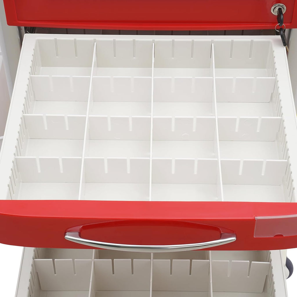 Medical Rolling Crash Cart with Accessories-CPR Board, 2 Trash Bin, Drawers with Dividers, Mobile Medical Cart for