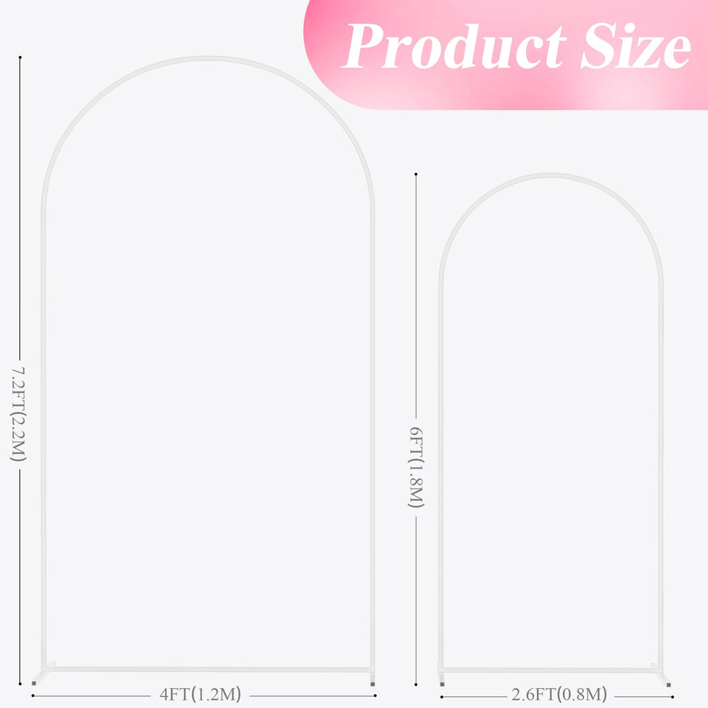 Wedding Arch Backdrop Stand 7.2FT,6FT White Metal Arch Stand Set