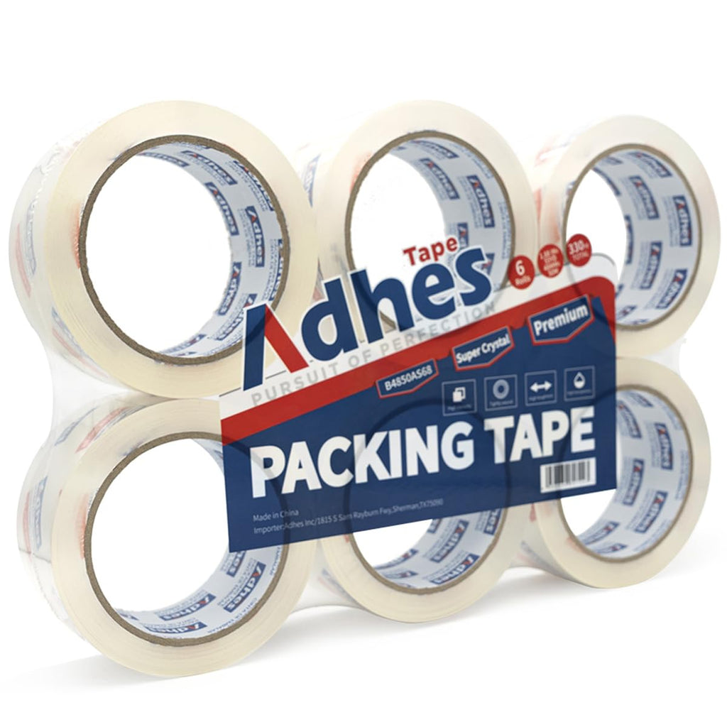ADHES Super Clear Packing Tape, 6 Rolls x 1.88 Inch x 55 Yards